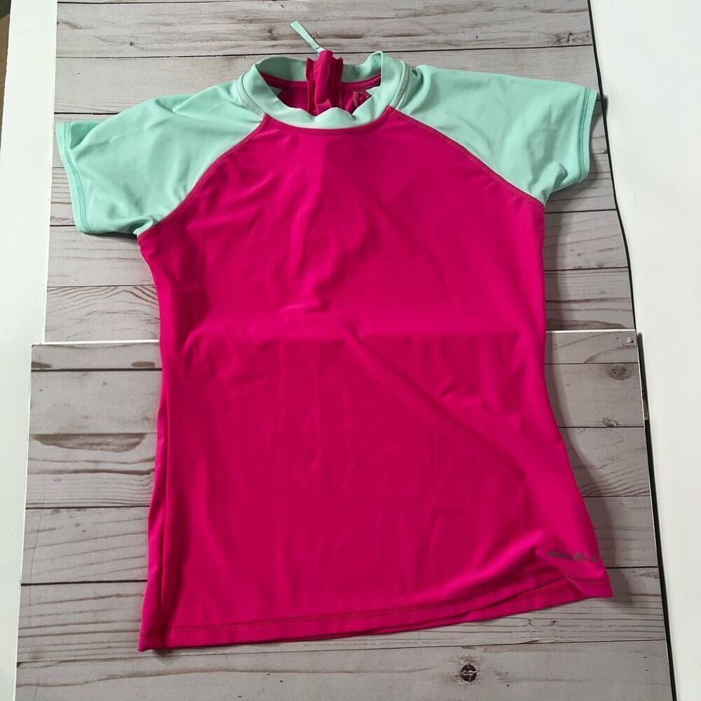 Eddie Bauer Pink Sea Blue Swim Shirt Rash Guard Top